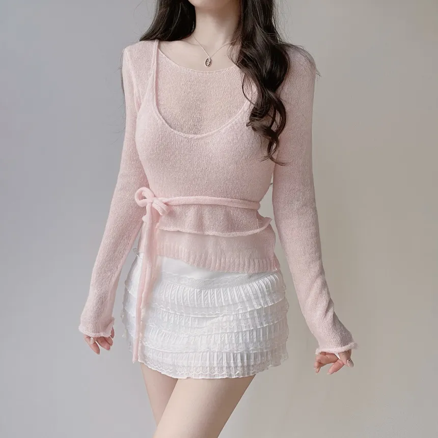 シースルーレイヤード風ストラップ長袖ニット | mirangmirang | 詳細画像6