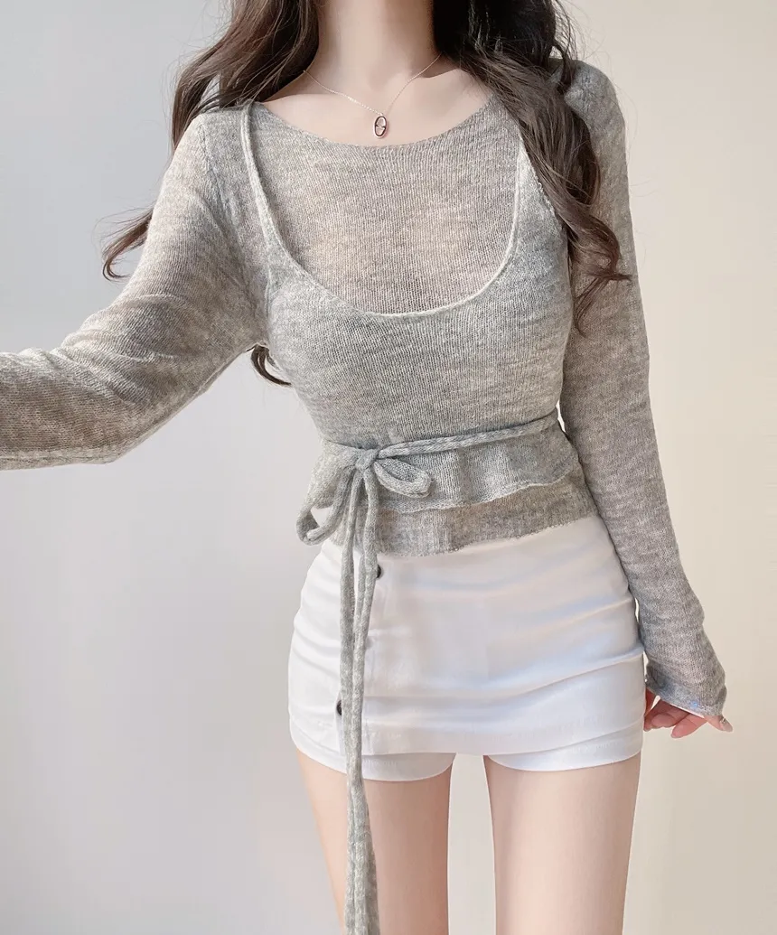 シースルーレイヤード風ストラップ長袖ニット | mirangmirang | 詳細画像7