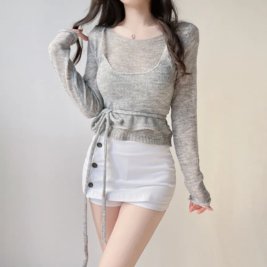 シースルーレイヤード風ストラップ長袖ニット | mirangmirang | 詳細画像8