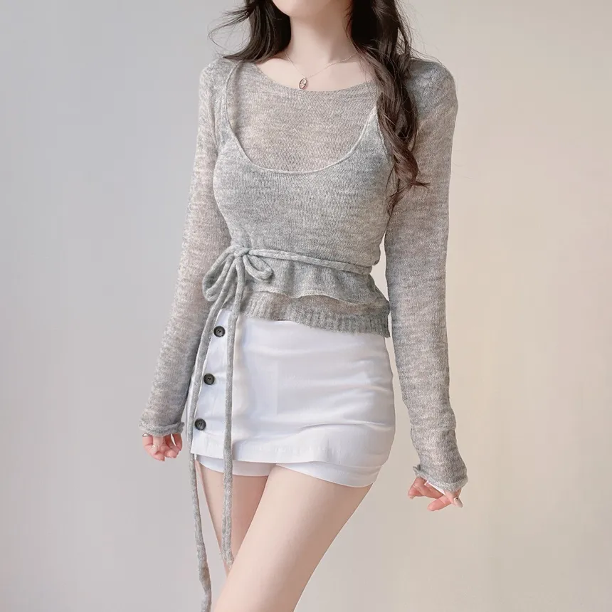 シースルーレイヤード風ストラップ長袖ニット | mirangmirang | 詳細画像9