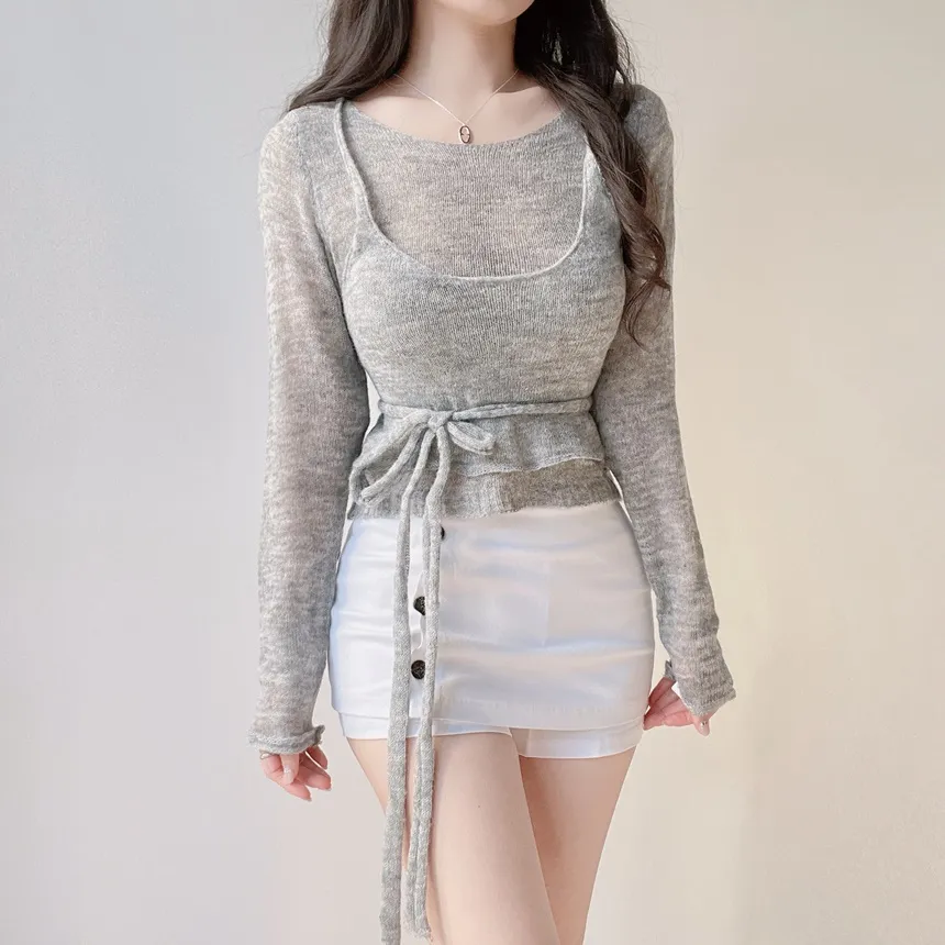 シースルーレイヤード風ストラップ長袖ニット | mirangmirang | 詳細画像10