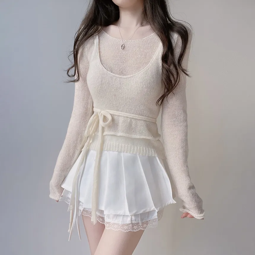 シースルーレイヤード風ストラップ長袖ニット | mirangmirang | 詳細画像11