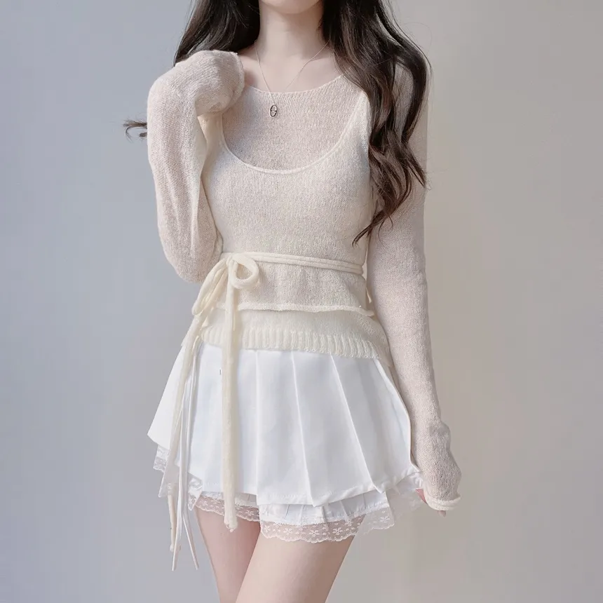 シースルーレイヤード風ストラップ長袖ニット | mirangmirang | 詳細画像12