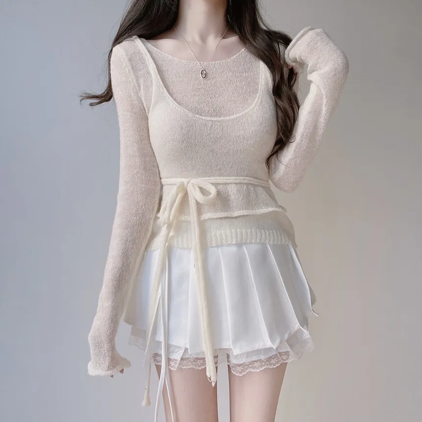 シースルーレイヤード風ストラップ長袖ニット | mirangmirang | 詳細画像13