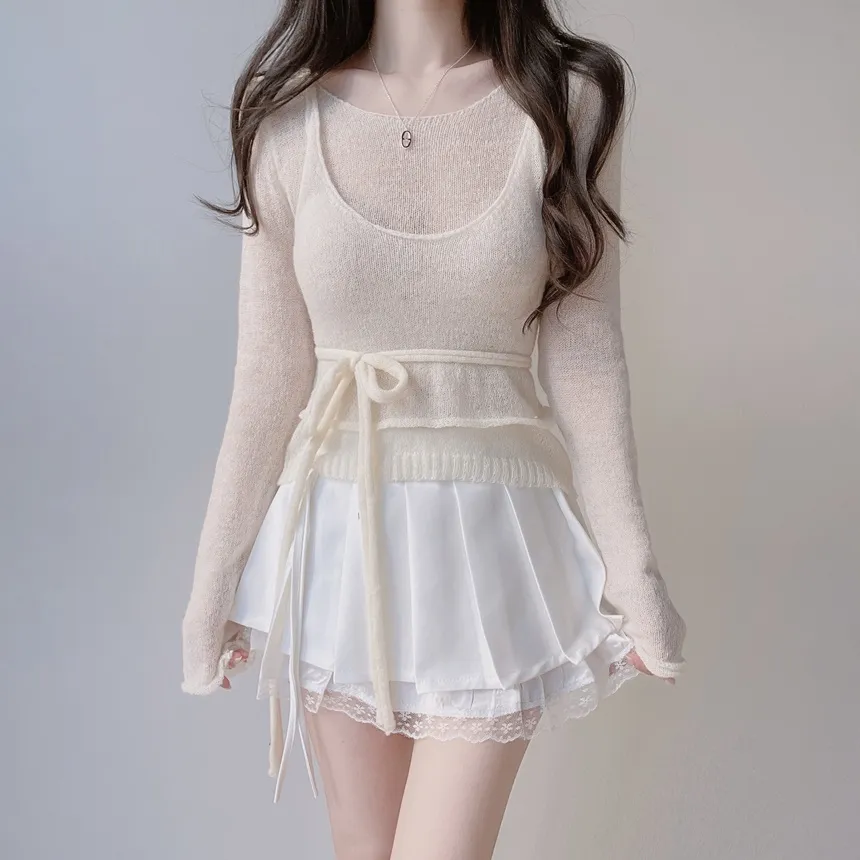 シースルーレイヤード風ストラップ長袖ニット | mirangmirang | 詳細画像14