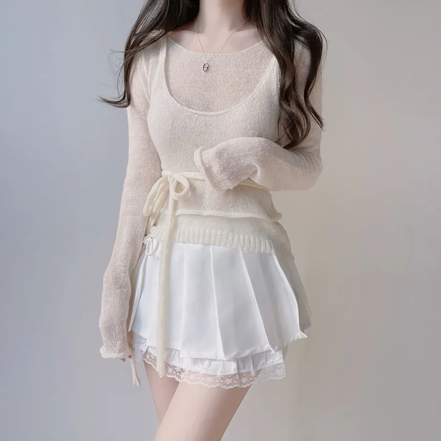 シースルーレイヤード風ストラップ長袖ニット | mirangmirang | 詳細画像15