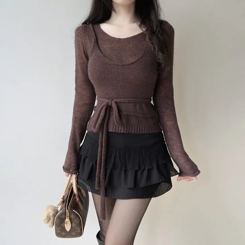 シースルーレイヤード風ストラップ長袖ニット | mirangmirang | 詳細画像16