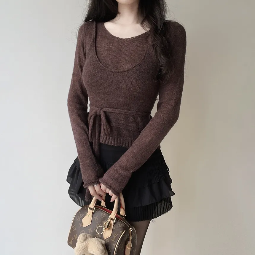 シースルーレイヤード風ストラップ長袖ニット | mirangmirang | 詳細画像17