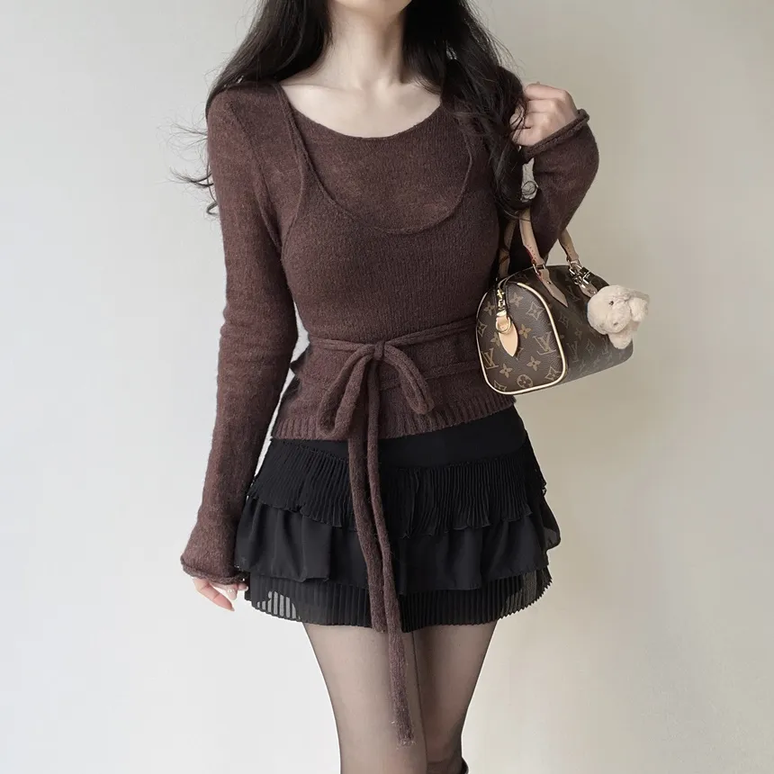 シースルーレイヤード風ストラップ長袖ニット | mirangmirang | 詳細画像19