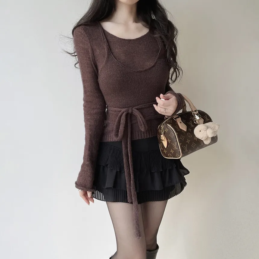 シースルーレイヤード風ストラップ長袖ニット | mirangmirang | 詳細画像20