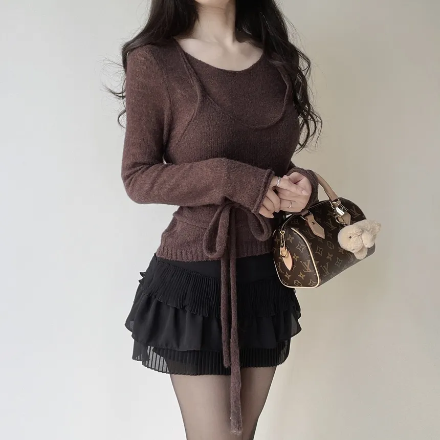 シースルーレイヤード風ストラップ長袖ニット | mirangmirang | 詳細画像21