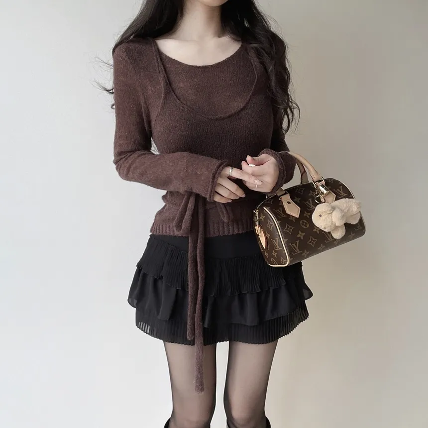 シースルーレイヤード風ストラップ長袖ニット | mirangmirang | 詳細画像22