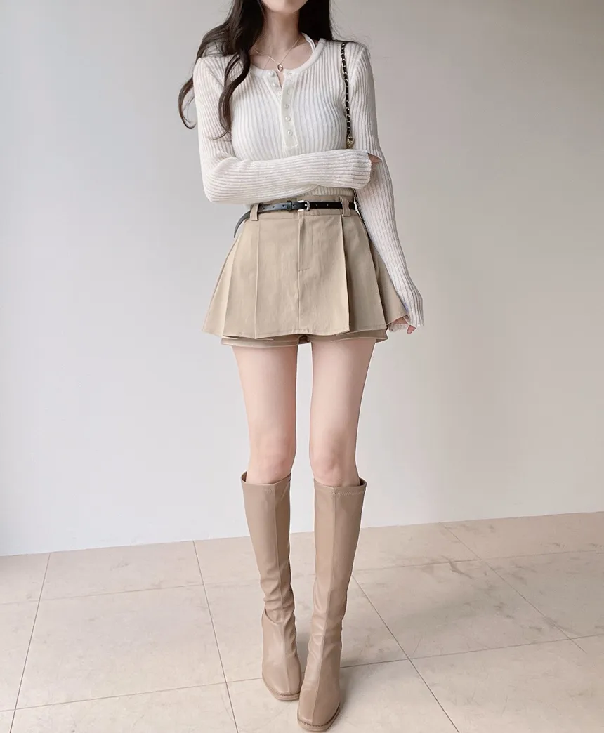 リブヘンリーネック長袖スリムペンダントニット | mirangmirang | 詳細画像4