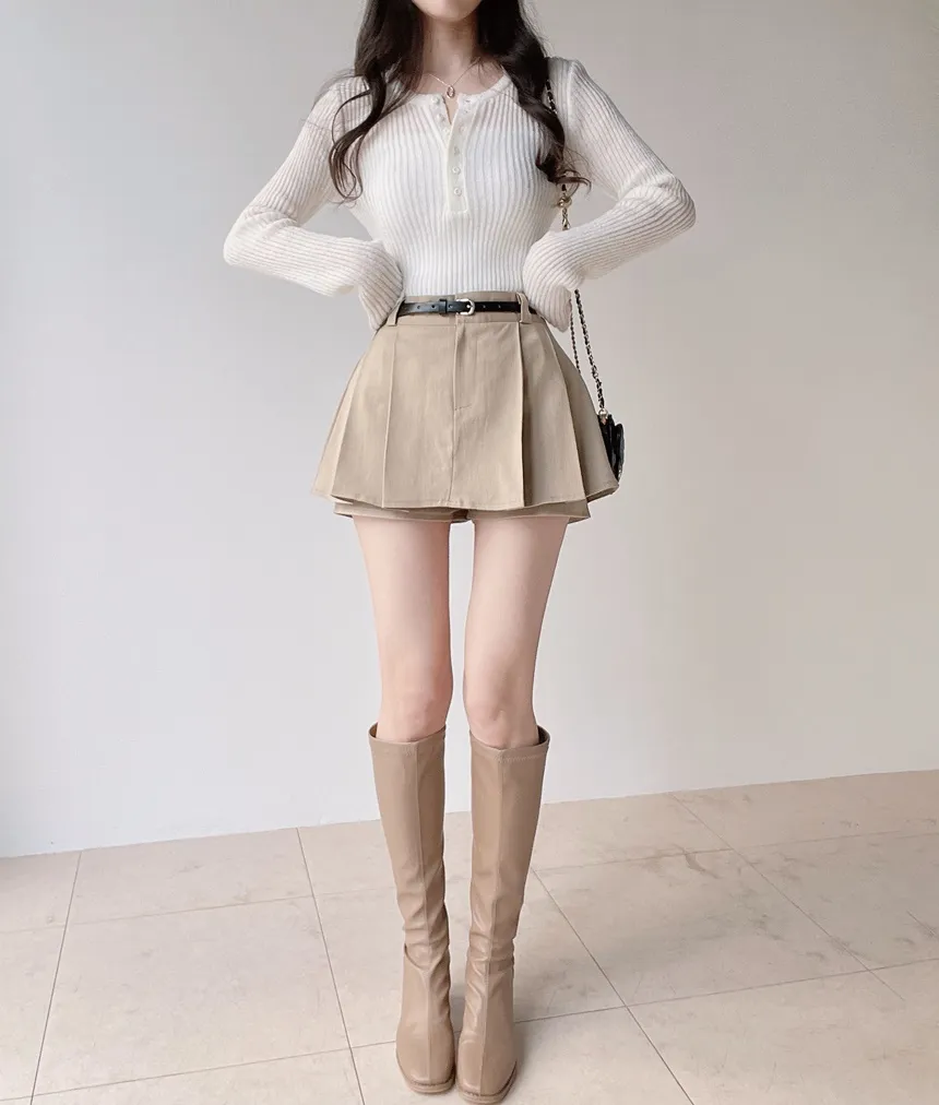 リブヘンリーネック長袖スリムペンダントニット | mirangmirang | 詳細画像5