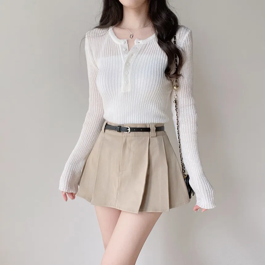 リブヘンリーネック長袖スリムペンダントニット | mirangmirang | 詳細画像7