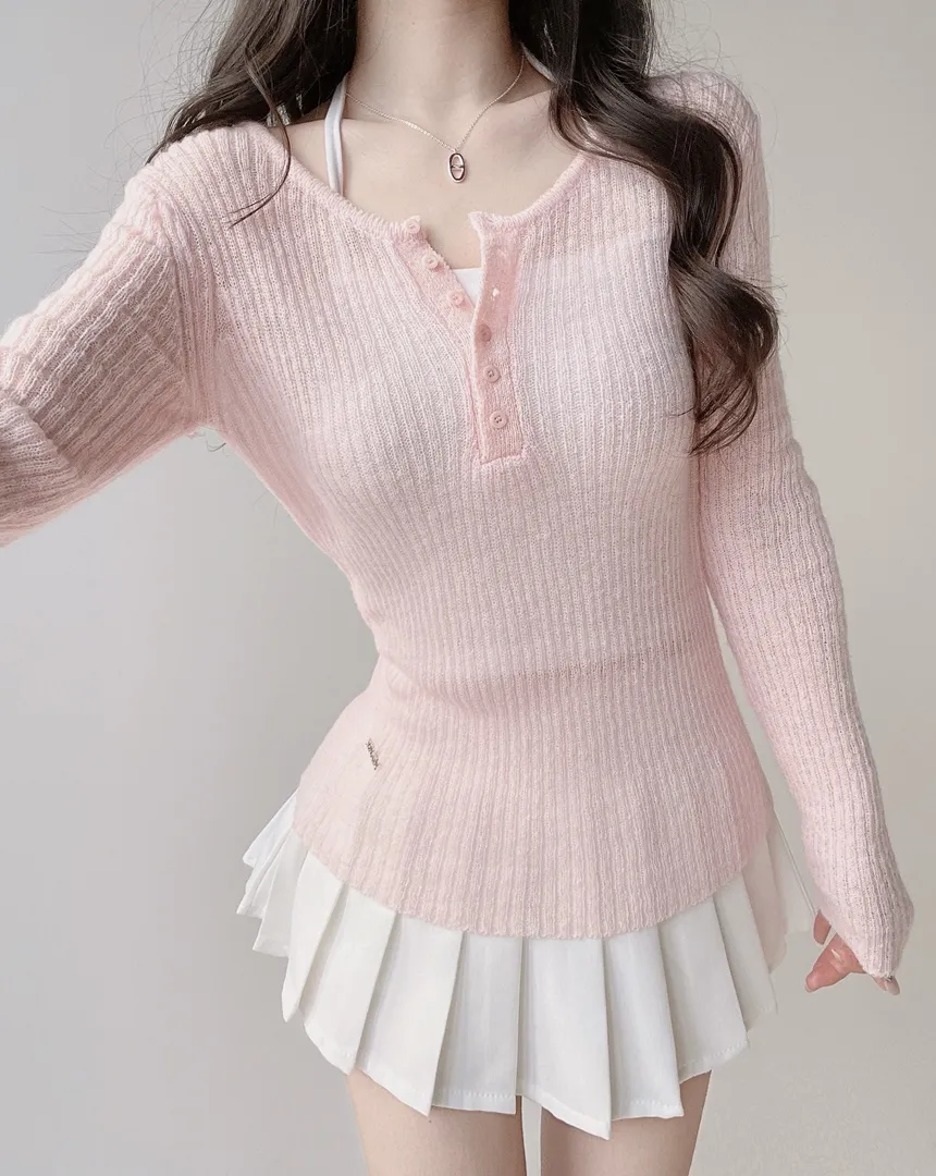 リブヘンリーネック長袖スリムペンダントニット | mirangmirang | 詳細画像13