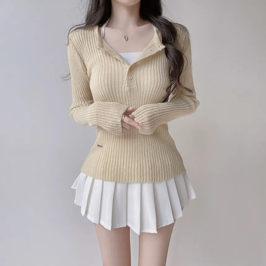 リブヘンリーネック長袖スリムペンダントニット | mirangmirang | 詳細画像25