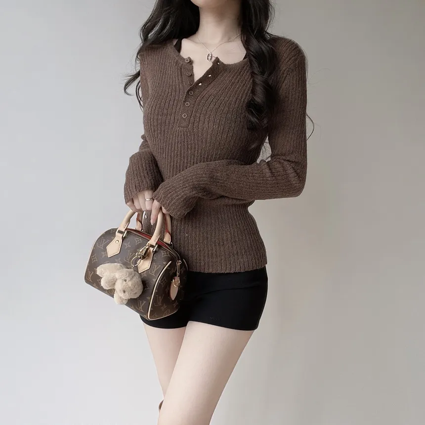 リブヘンリーネック長袖スリムペンダントニット | mirangmirang | 詳細画像31