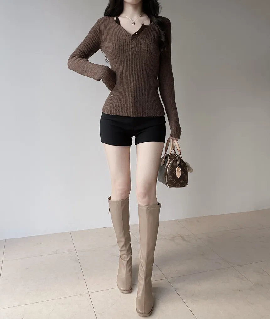 リブヘンリーネック長袖スリムペンダントニット | mirangmirang | 詳細画像35