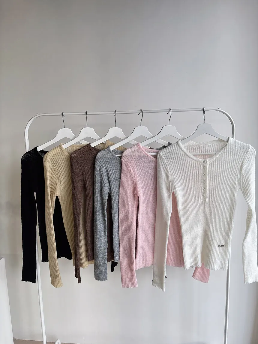 リブヘンリーネック長袖スリムペンダントニット | mirangmirang | 詳細画像36