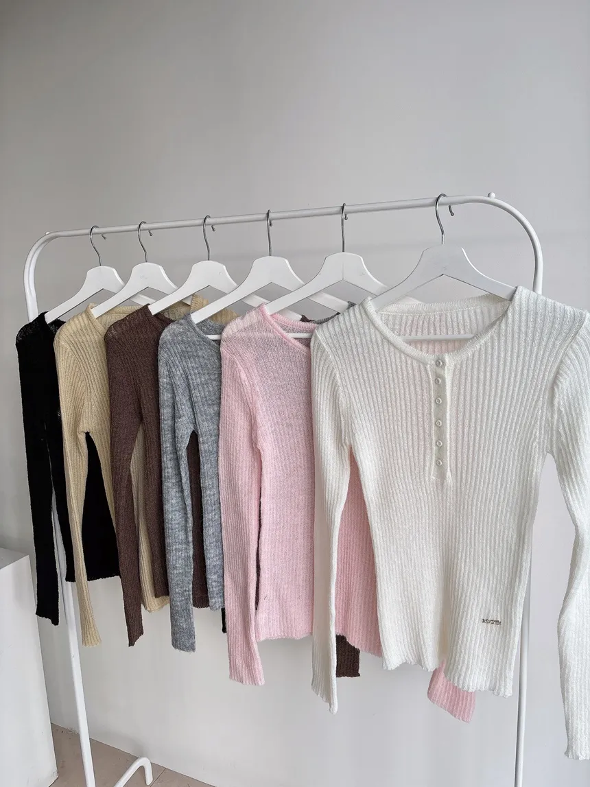 リブヘンリーネック長袖スリムペンダントニット | mirangmirang | 詳細画像37