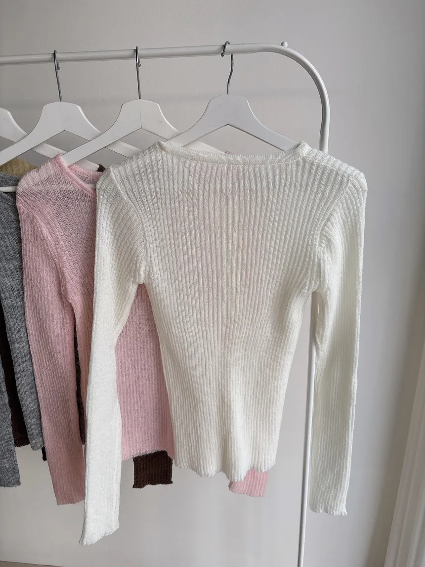 リブヘンリーネック長袖スリムペンダントニット | mirangmirang | 詳細画像40