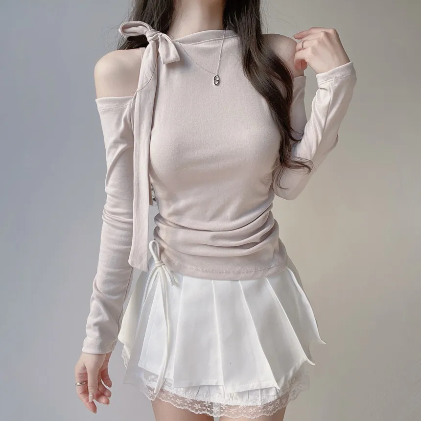 ホルターネックオープンショルダー長袖リボンTシャツ | mirangmirang | 詳細画像15