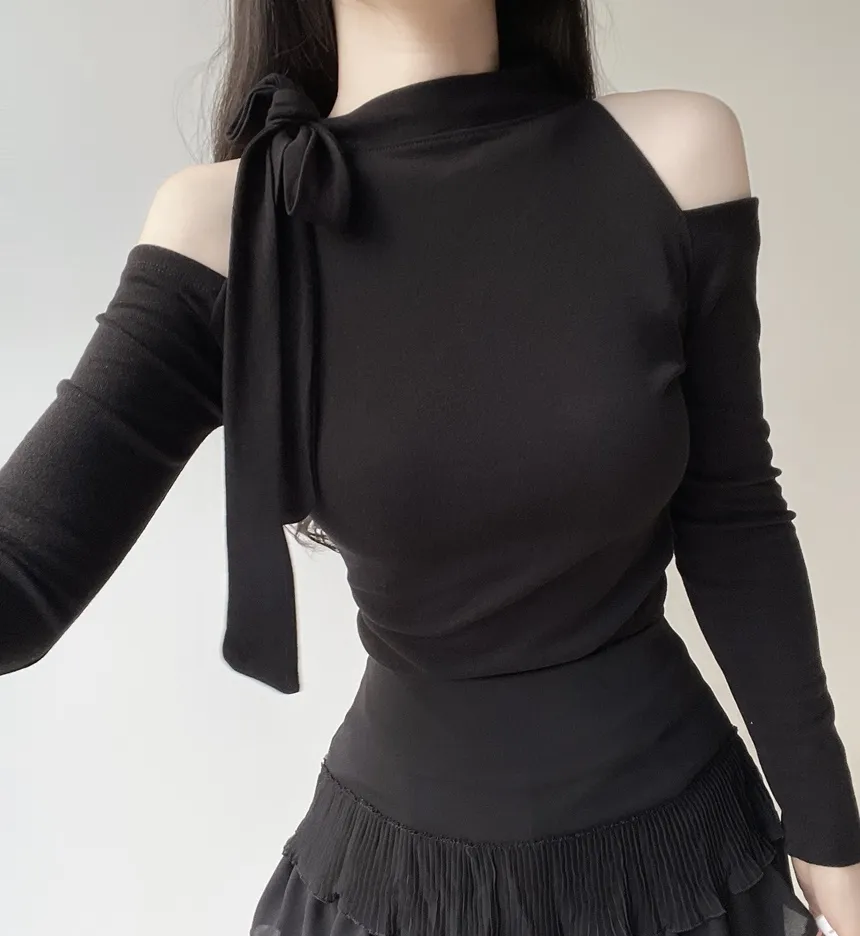 ホルターネックオープンショルダー長袖リボンTシャツ | mirangmirang | 詳細画像26