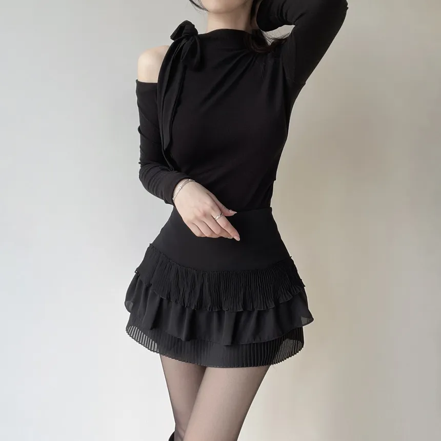 ホルターネックオープンショルダー長袖リボンTシャツ | mirangmirang | 詳細画像27