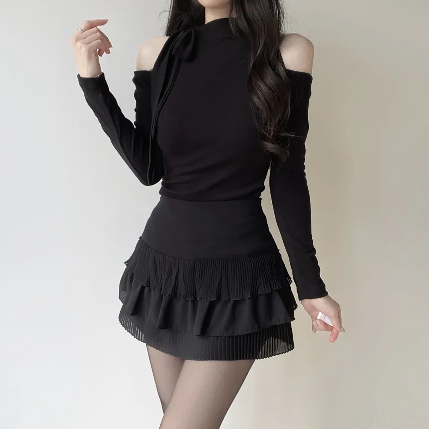 ホルターネックオープンショルダー長袖リボンTシャツ | mirangmirang | 詳細画像30