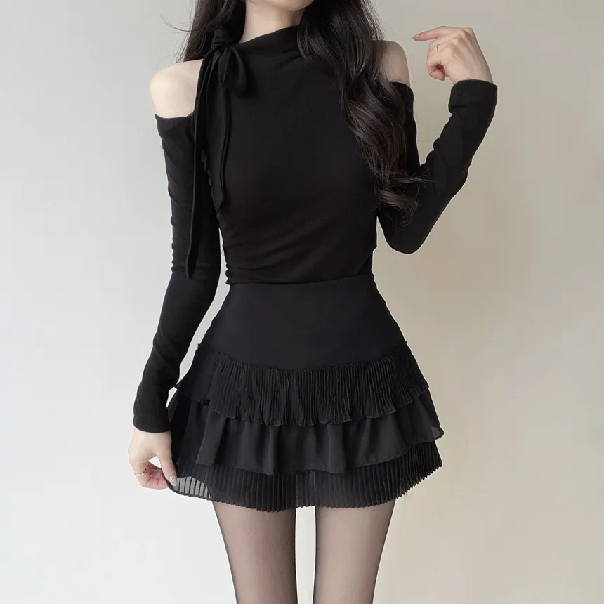 ホルターネックオープンショルダー長袖リボンTシャツ | mirangmirang | 詳細画像31