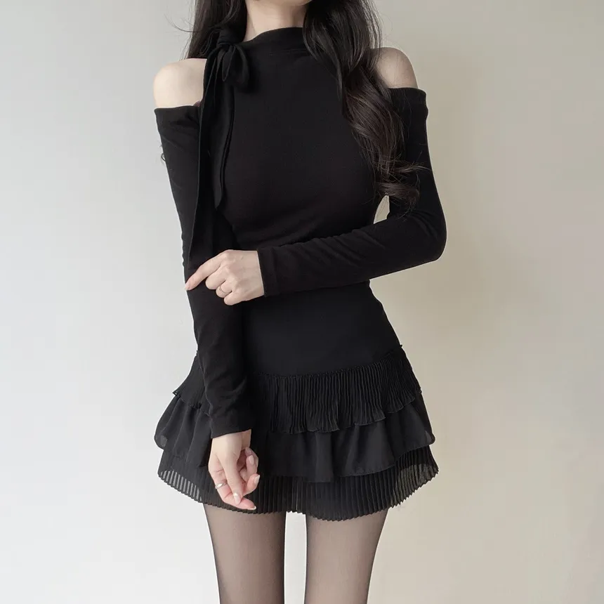 ホルターネックオープンショルダー長袖リボンTシャツ | mirangmirang | 詳細画像32