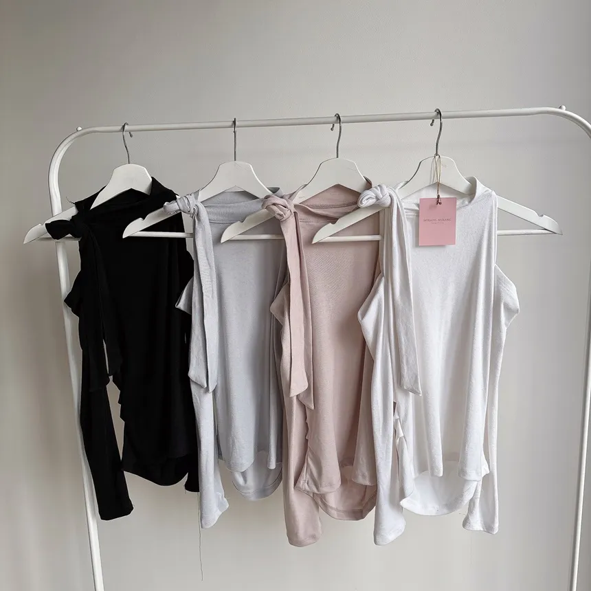 ホルターネックオープンショルダー長袖リボンTシャツ | mirangmirang | 詳細画像34