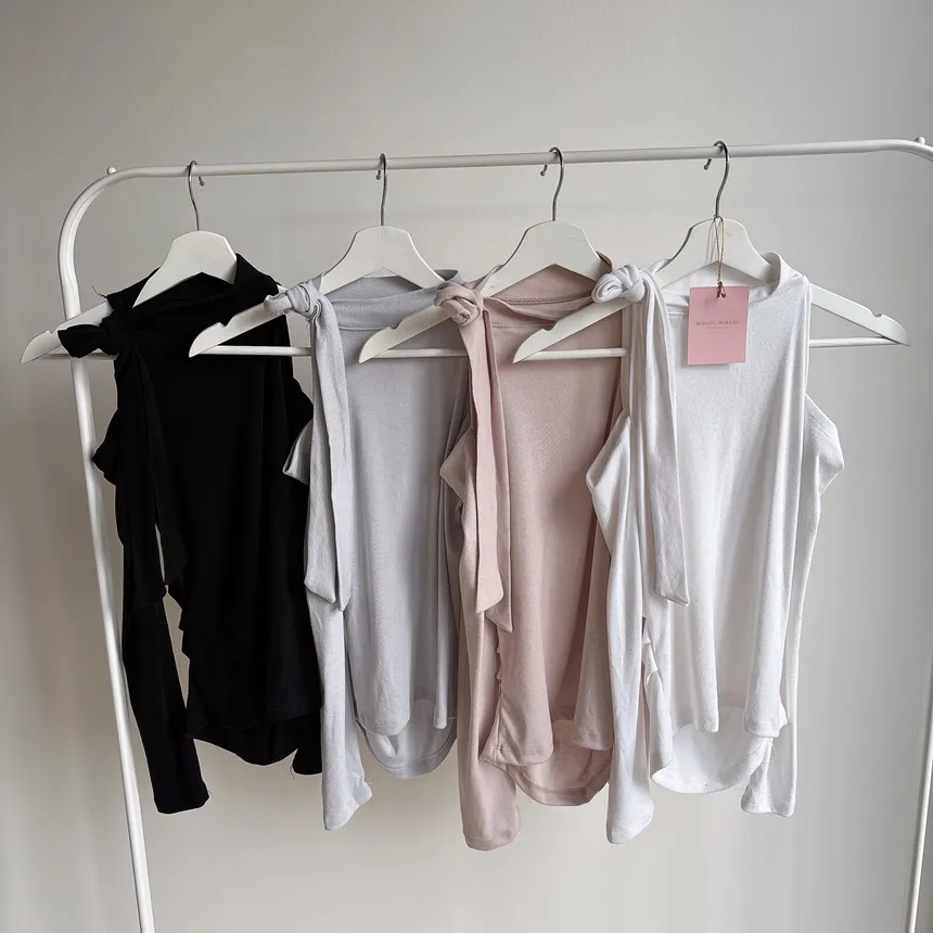 ホルターネックオープンショルダー長袖リボンTシャツ | mirangmirang | 詳細画像36