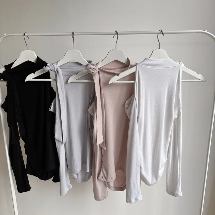 ホルターネックオープンショルダー長袖リボンTシャツ | mirangmirang | 詳細画像38