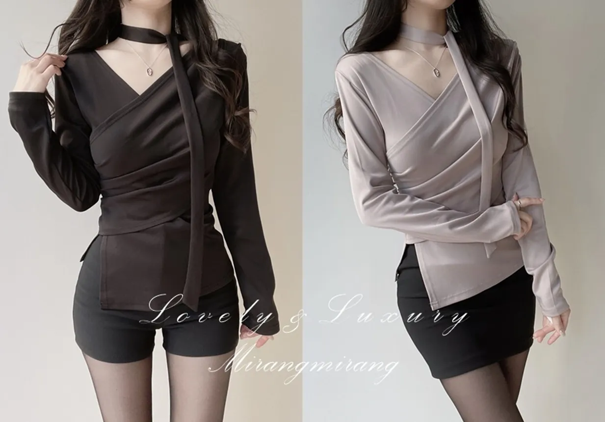 長袖ラップ調ブラウス | mirangmirang | 詳細画像1