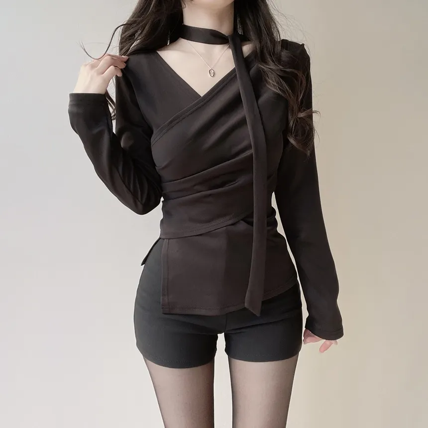 長袖ラップ調ブラウス | mirangmirang | 詳細画像2