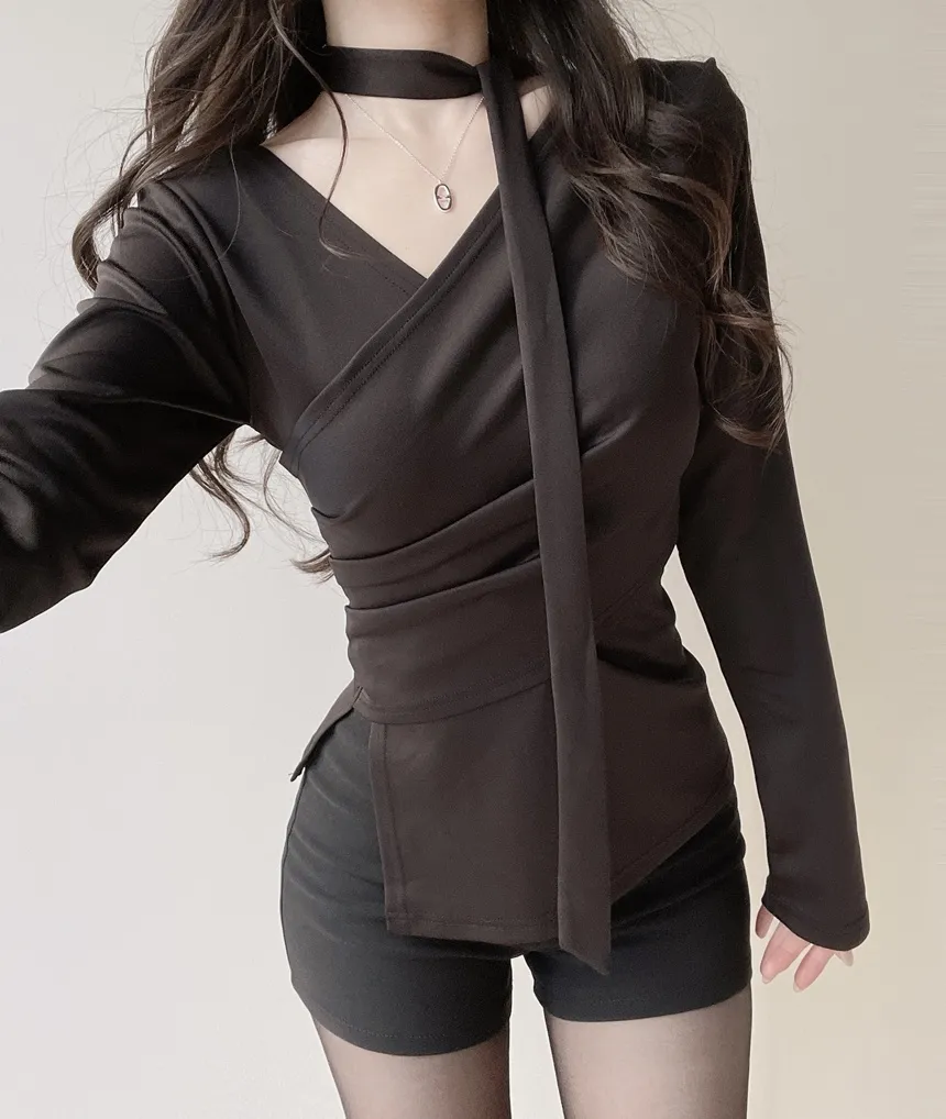 長袖ラップ調ブラウス | mirangmirang | 詳細画像3