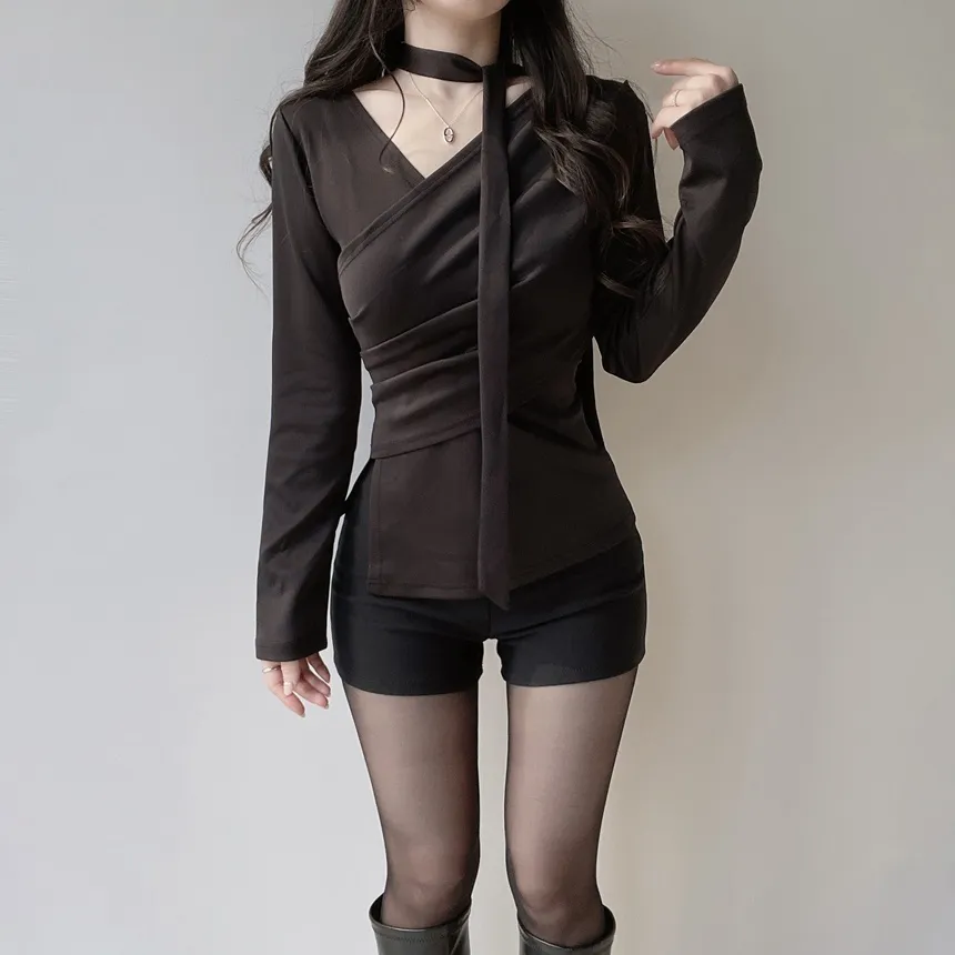 長袖ラップ調ブラウス | mirangmirang | 詳細画像5