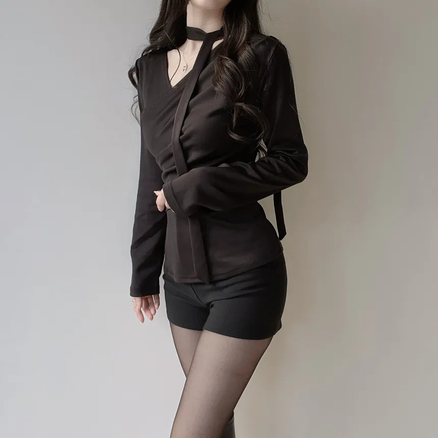 長袖ラップ調ブラウス | mirangmirang | 詳細画像6