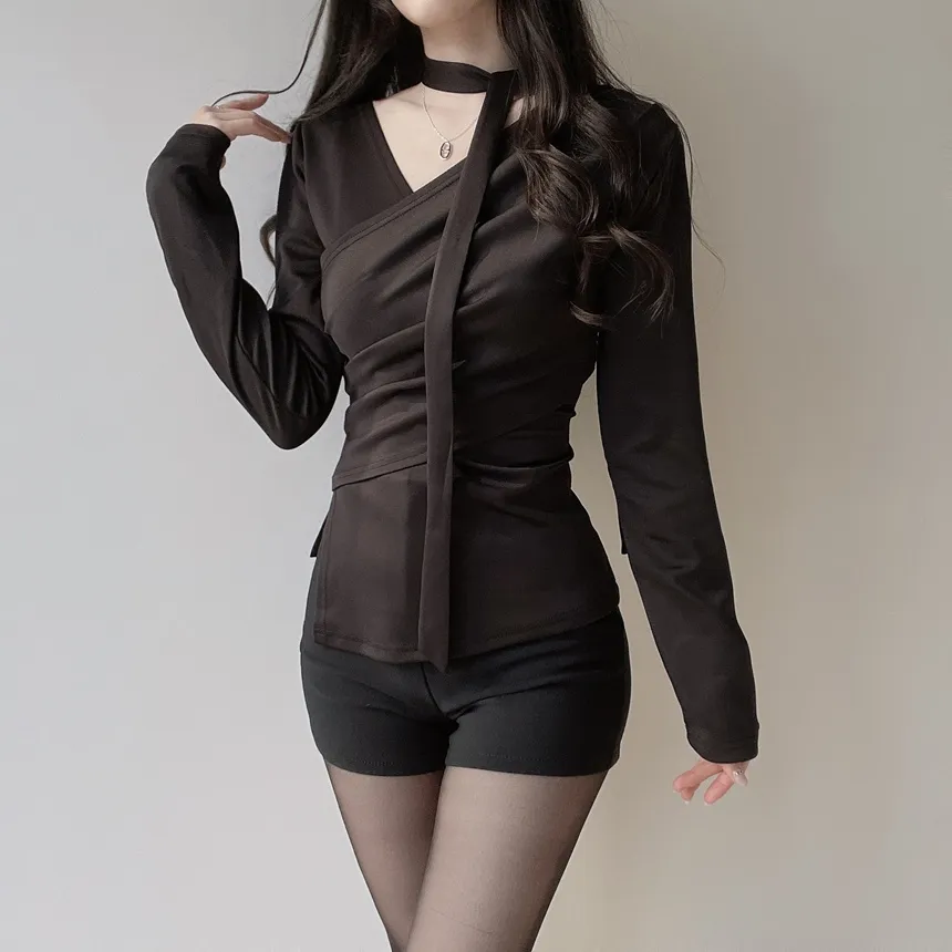 長袖ラップ調ブラウス | mirangmirang | 詳細画像8