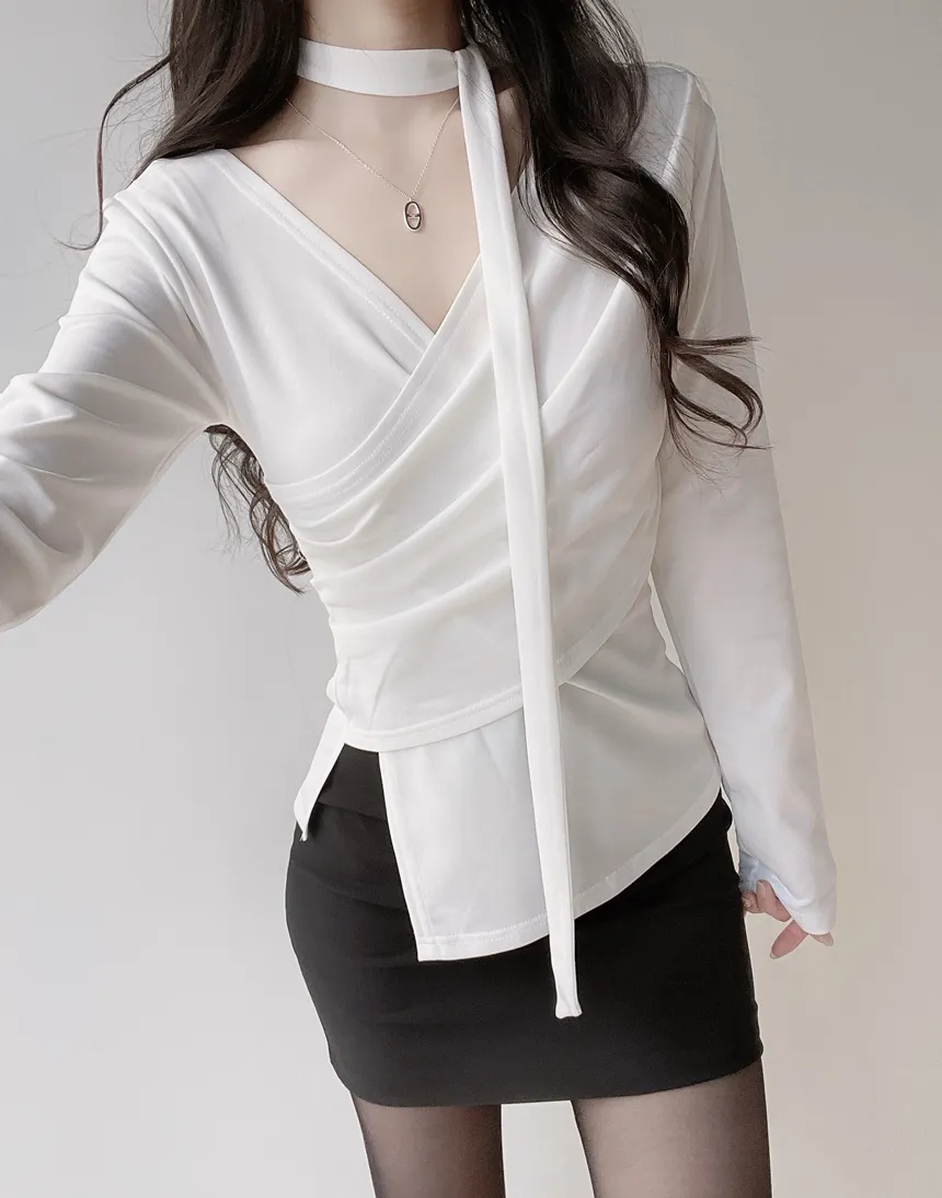 長袖ラップ調ブラウス | mirangmirang | 詳細画像13