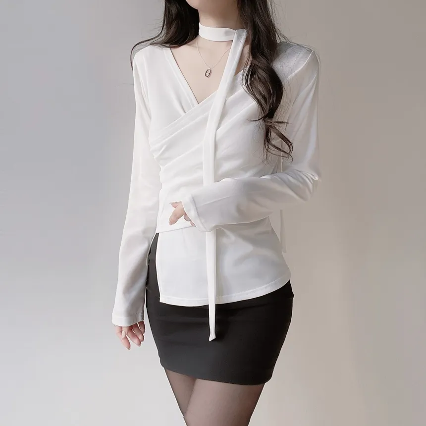 長袖ラップ調ブラウス | mirangmirang | 詳細画像14