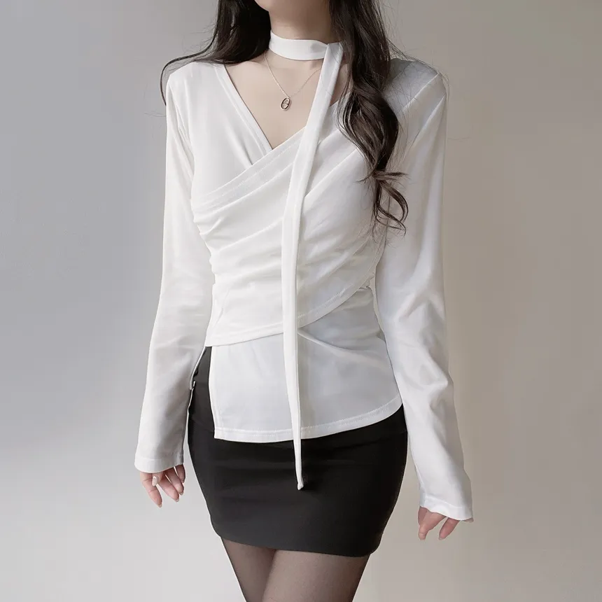 長袖ラップ調ブラウス | mirangmirang | 詳細画像15