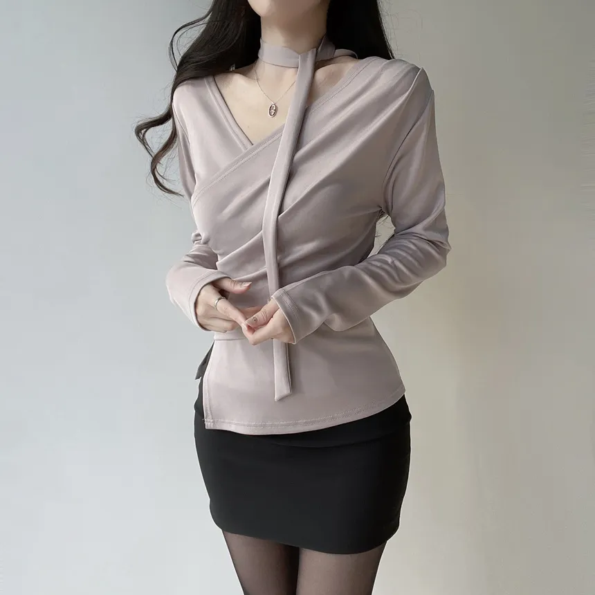 長袖ラップ調ブラウス | mirangmirang | 詳細画像16