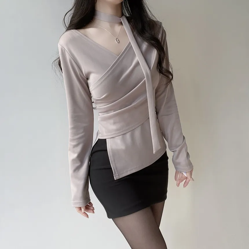 長袖ラップ調ブラウス | mirangmirang | 詳細画像17