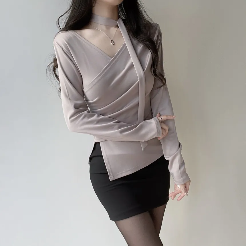 長袖ラップ調ブラウス | mirangmirang | 詳細画像18