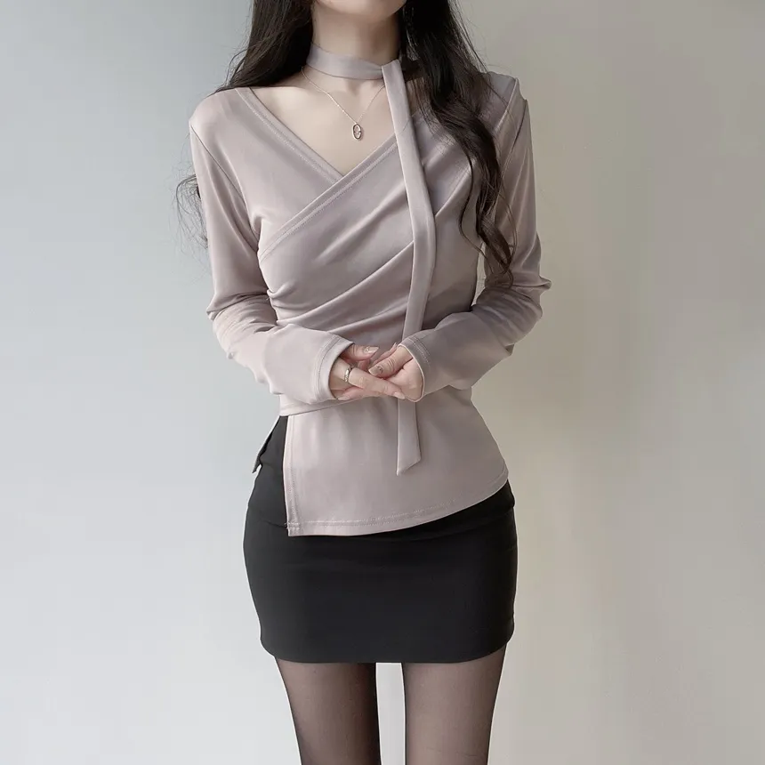 長袖ラップ調ブラウス | mirangmirang | 詳細画像19