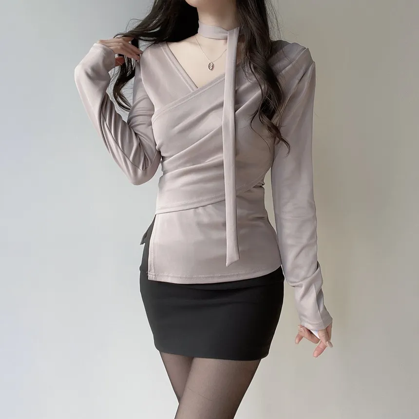 長袖ラップ調ブラウス | mirangmirang | 詳細画像20