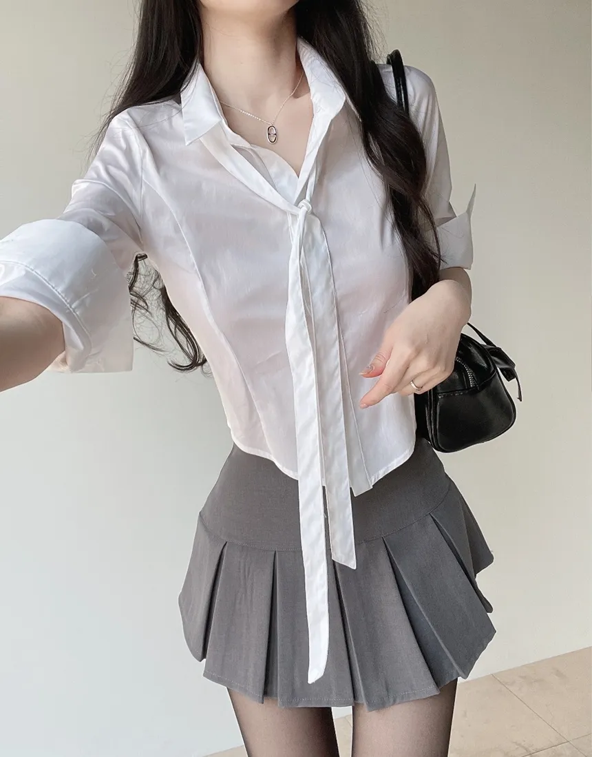 クロップドカラー7分袖シャツストラップ付 | mirangmirang | 詳細画像5